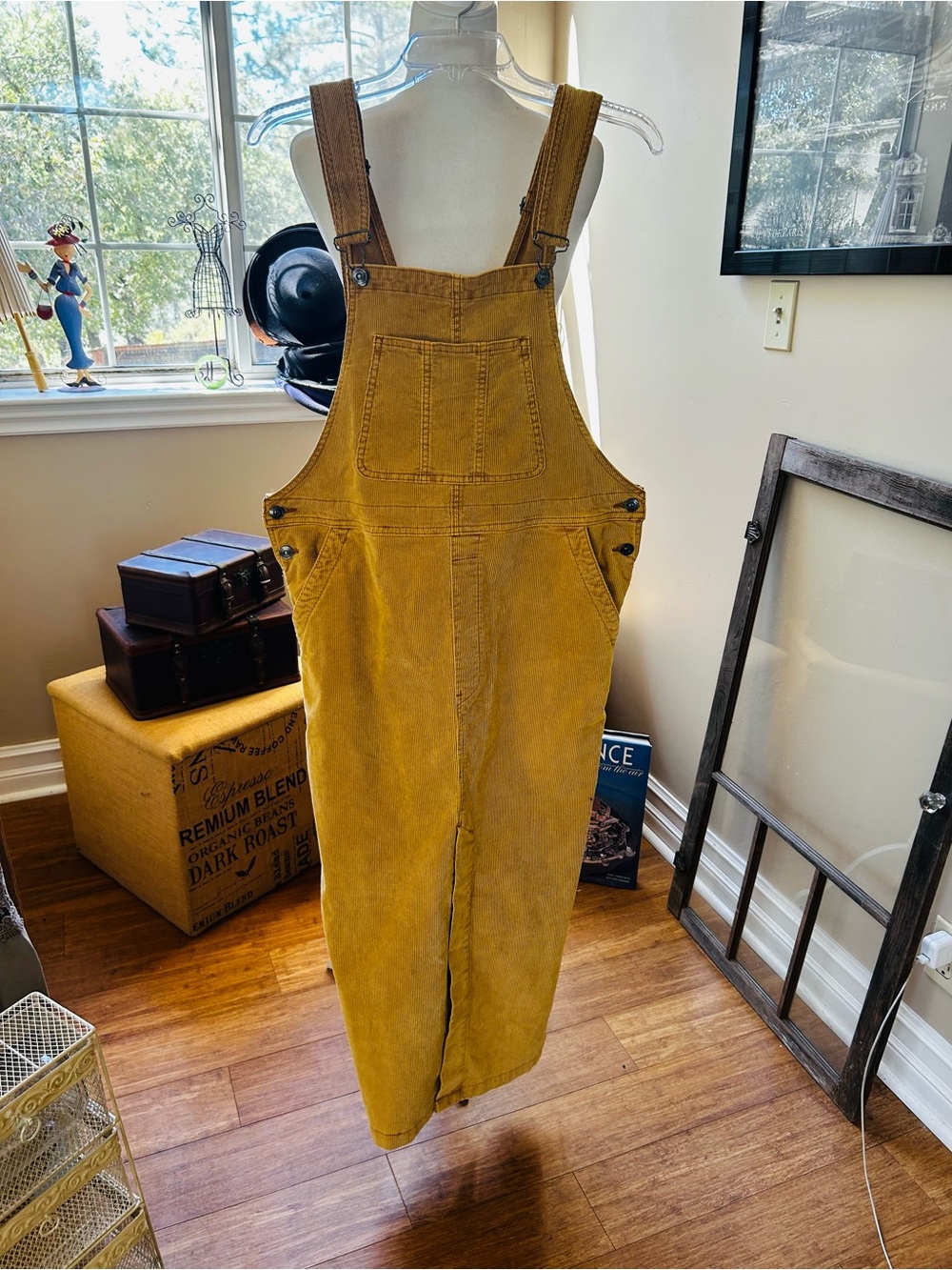 We The Free Golden Mustard Corduroy Midi Overall Dress